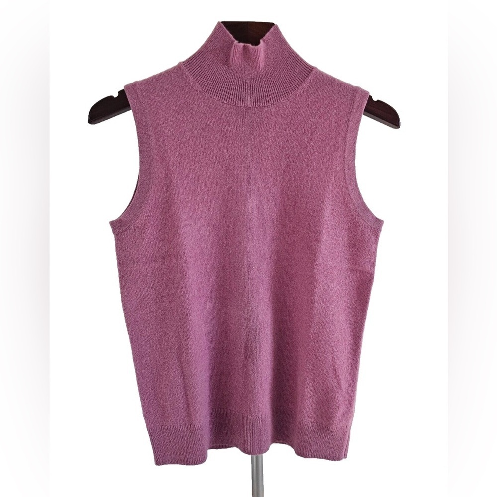 Bloomingdale’s 100% Cashmere Sleeveless Mock Neck Sweater XL Pink NWT - Picture 4 of 12